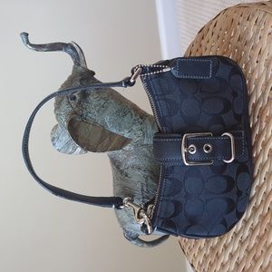 Coach Black Signature C Demi Baguette Hobo E04U-6362 Canvas and Leather w Buckle